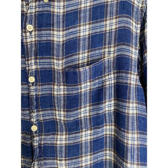 Banana Republic Mens Blue Plaid Shirt 100% linen Size Large - Picture 4 of 8